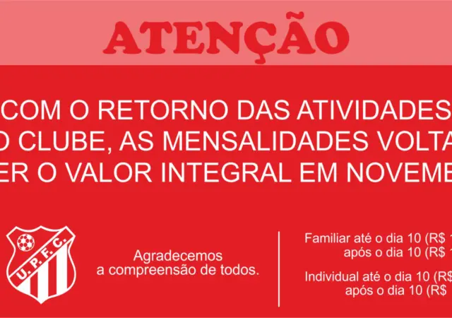 Valor das mensalidades volta a ser cobrado na íntegra em novembro