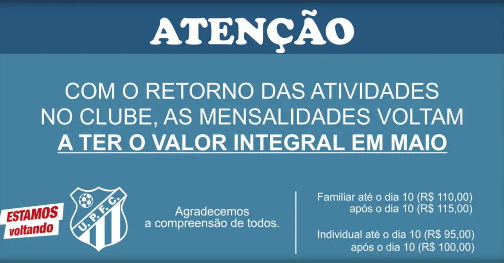 Comunicado – Mensalidades voltam à integralidade em Maio