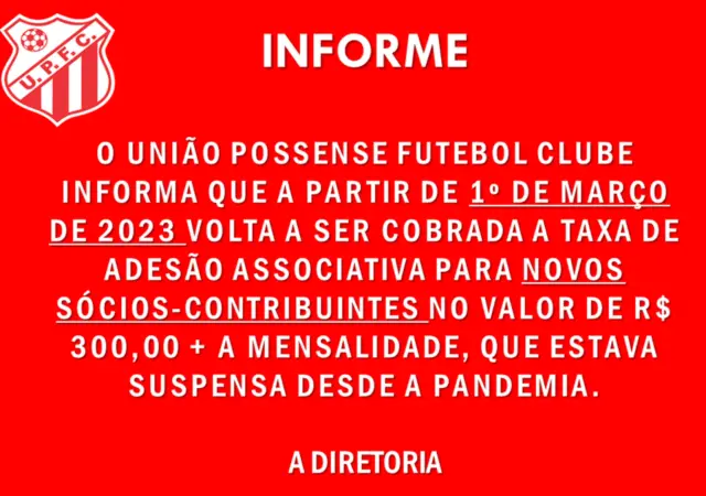 TAXA DE ADESÃO PARA NOVOS ASSOCIADOS VOLTA A SER COBRADA