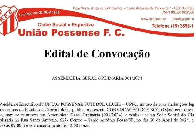 CONVOCAÇÃO DE ASSEMBLEIA GERAL PARA A ELEIÇÃO DE DIRETORIA